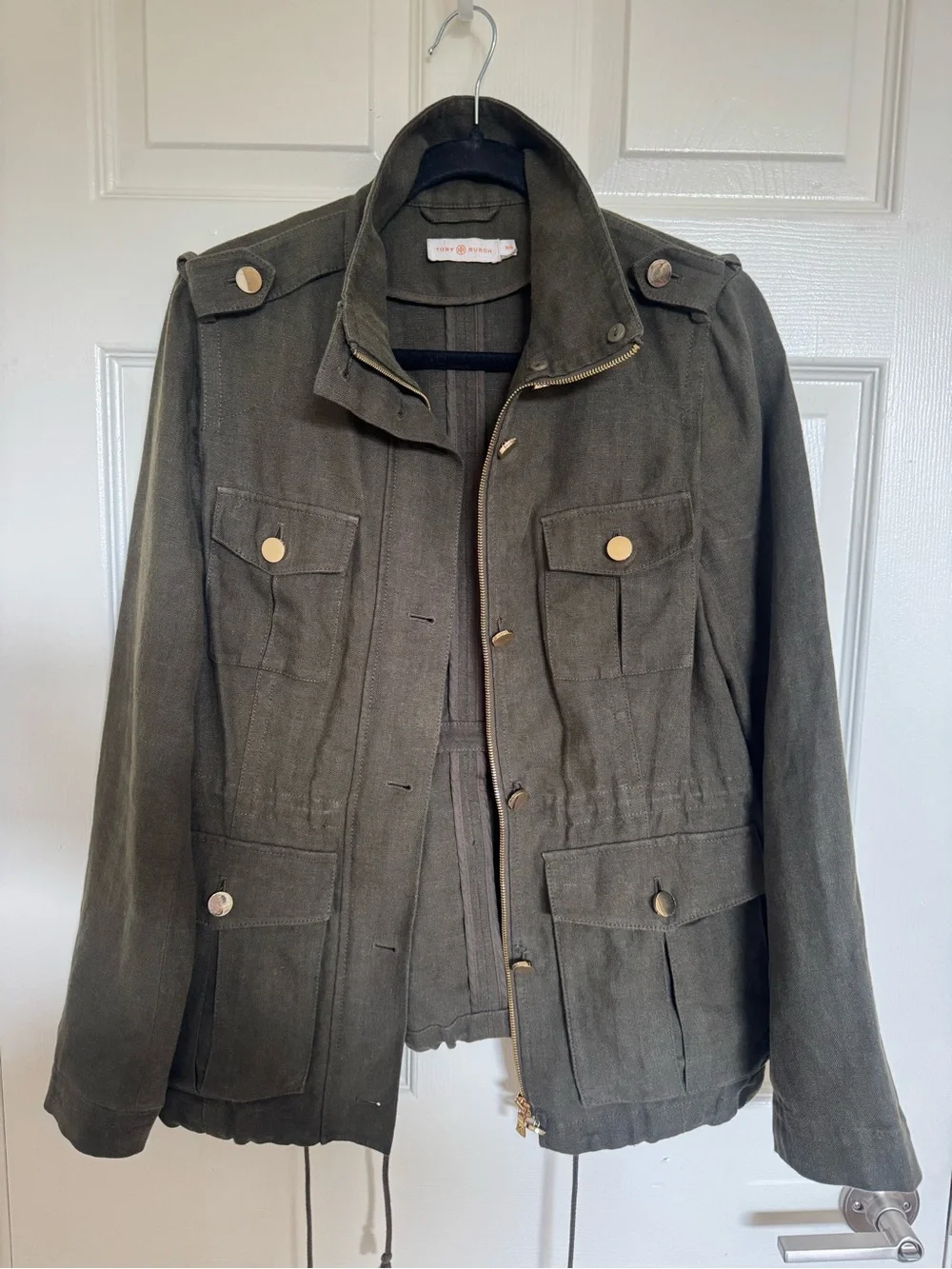 Tory Burch Linen Olive Green Military Field Jacket